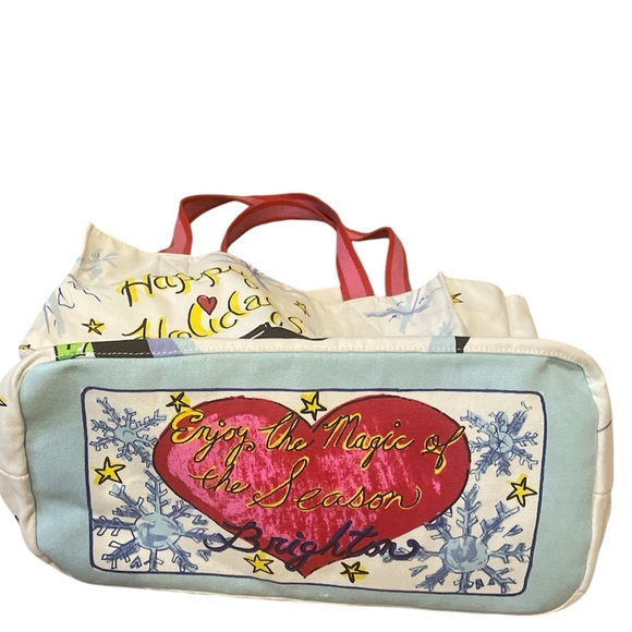 Brighton Happy Holidays Painted Snowman Christmas Canvas Tote Bag 16x14x8 - Picture 3 of 4